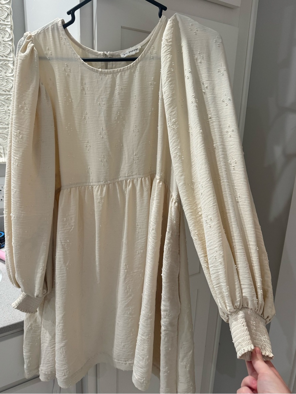 Blu Pepper Cream Long Sleeve Long Dress